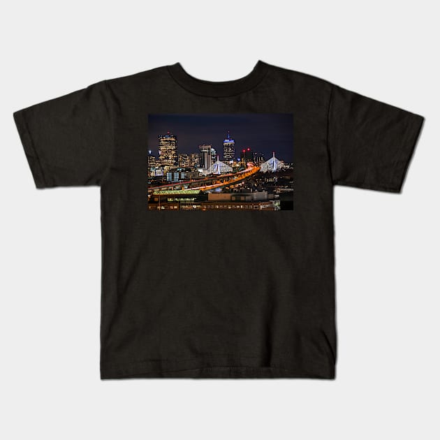 The Boston Skyline Boston MA Full Zakim Kids T-Shirt by WayneOxfordPh